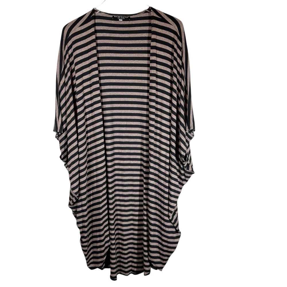 BRYN WALKER Women's Large Annette Cardigan Black & Tan Striped Drape Cardigan - Picture 2 of 9